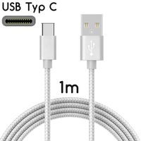 Cable de charge Rapide USB Type C nylon  Argent pour iPhone 15 6.1" 1 Mètre - Yuan Yuan