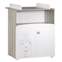 Commode à langer - Babyprice - Teddy - En bois blanc - Sérigraphie ours - 2 portes- 97x76x66cm