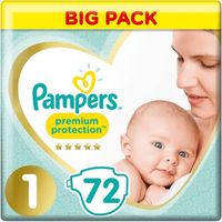 PAMPERS Premium Protection New Baby Taille 1, 2 à 5 kg - 72 Couches - Jumbo Pack