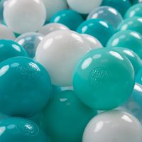 KiddyMoon 100 7Cm Balles Colorées Plastique Pour Piscine Enfant Bébé Fabriqué En EU, Turquoise Clair-Blanc-Transparent-Turquoise