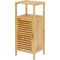 SogesHome Meuble de salle de bain  en bambou avec portes et rangement ouvert pour salle de bain, salon, cuisine, 36 x 32,5 x 85 cm