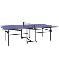 Table de ping-pong pliable compacte avec 4 roulettes bleu