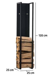 ABRI BÛCHES Range-bûches etagère en metal noir bois de cheminee 25 par 25 par 120