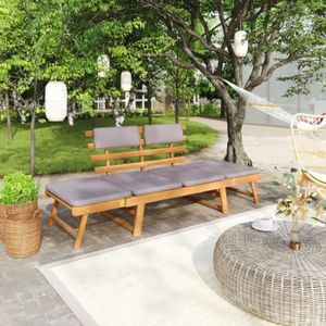 BANC D'EXTÉRIEUR Banc de jardin avec coussins 2-en-1 190 cm en bois d'acacia - Gris - bonboutique®ISSXAS®