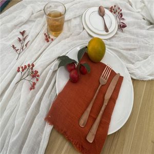 Chemin de table en lin chambray - rouge terracotta 50x200