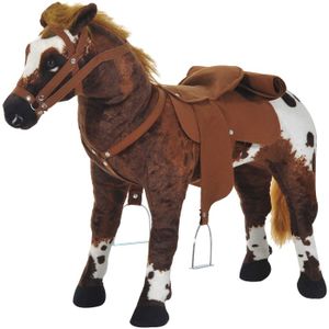 JOUET À BASCULE Cheval en Peluche HOMCOM avec Effets Sonores et Accessoires - Marron Blanc