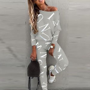 SURVÊTEMENT Sportswear,Lettre survêtement femmes Streetwear Pantalon Chandal Mujer Ensemble Pyjama Femme Joggers deux pièces - Type Gray