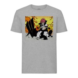 T-SHIRT T-shirt Homme Col Rond Gris Fairy Tail Natsu Mage 