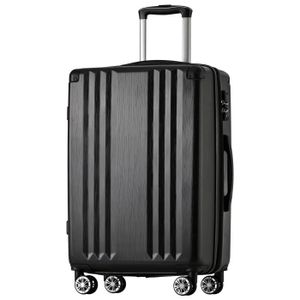 VALISE - BAGAGE Valise à rayures verticales-quatre roues-Matériau ABS-Serrure douanière TSA-76,5*50,5*31,5 noir