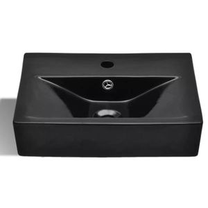 LAVABO - VASQUE FAS Vasque à trou de trop-plein/robinet Noir céramique pour salle de bain