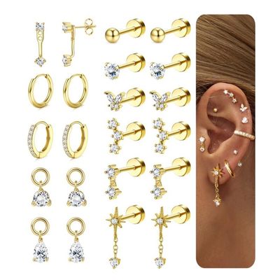 OUFER Piercing Helix Cartilage 16G Threadless CZ Clair - Acier 316L 6/8 Mm - Bijou Oreille Élégant
