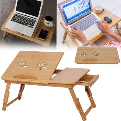 Table de lit pliable en bambou pour PC portable inclinable - L55 cm