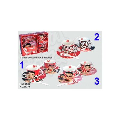 Ensemble à Café Betty Boop – Tasse, Plateau Et Cuillère En Céramique (noir Et Rose)