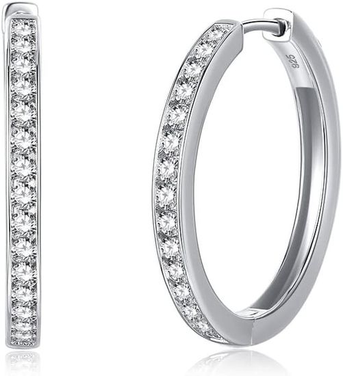 Boucles D'oreilles Cercle En Argent 925/000 Avec Zirconium - Neuf Avec étiquettes - Bijouxia France