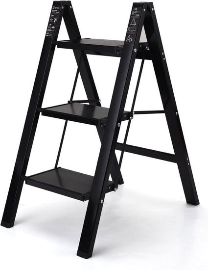 Escabeau Pliant LIEKUMM - Charge 150 Kg - Marchepied Compact Pour Camping, Voiture, Cuisine - Noir