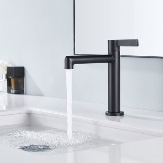Robinet Haute,MP16--Robinet De Lavabo Mince En Acier Inoxydable, Grand Lavabo Noir Chromé
