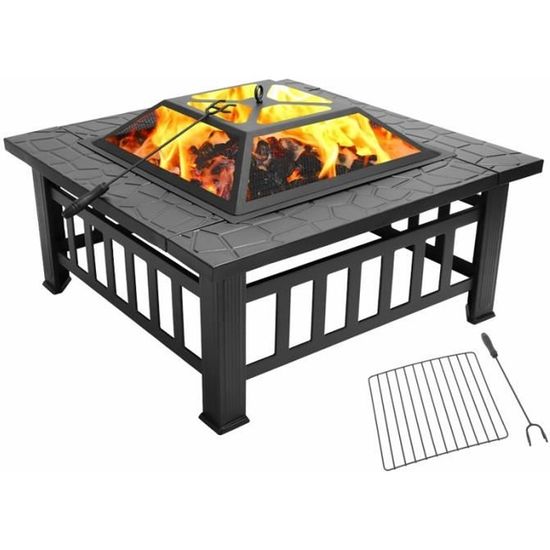 Brasero pour Jardin Terrasses BBQ Brasero Ménager Barbecue pour Fête et Foyer 82 x 82 x 44cm en Acier Poêle Chauffant Noir