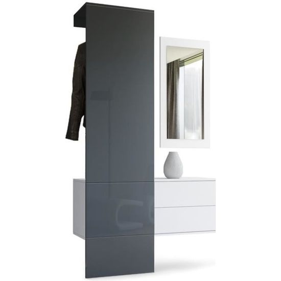 Garde-robe D'entrée Carlton Set 1 Vladon - Anthracite Mat/blanc Brillant, 208x193x35cm | Système Push-to-Open