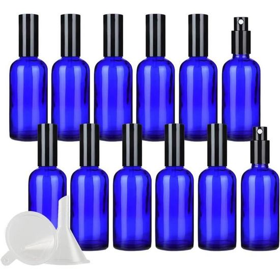 12 Pièces Flacon Spray Vide Verre Bleu 100ml Flacon Pulvérisateur en