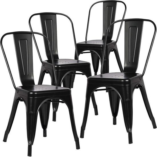 Jinhuichair Lot de 4 chaises en métal Noir Chaise de Cuisine,Tabouret Salle à Manger Industrielle 44 cm de Hauteur Empilable pour Cuisine Bistrot Salle à Manger Intérieur et Extérieur 