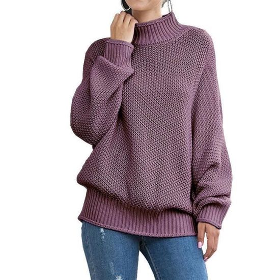 Générique Pull Femme Hiver Chaud Chic Tricot Jersey Leger Pull Fin Manche Longue col Montant Casual Pullover Elegant a la Mode Thermal Chandail tricoté Doux et Confortable Ideal Pull-Over (Beige, M