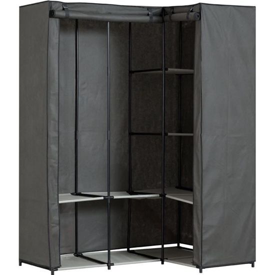 Armoire d'angle métal et tissu, gris foncé Dim L.131 x P.87.5 x H