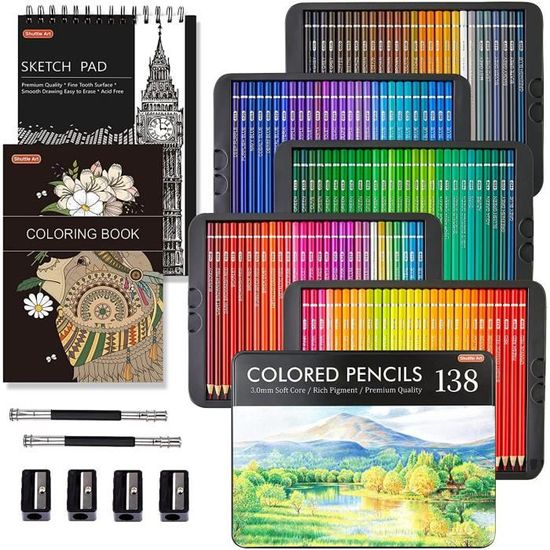 Set De 180 Crayons De Couleur Professionnels Shuttle Art - Boîte Métal - Neuf