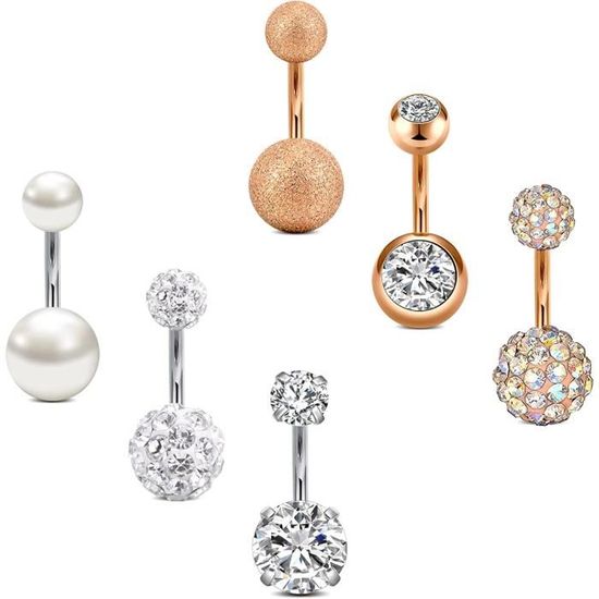 LAURITAMI Piercing Nombril Titane Argenté Avec Zircone – 8/10/12/14 Mm, Bananabell 14G Hypoallergénique, Bijou Corps Étincelant Femme Homme