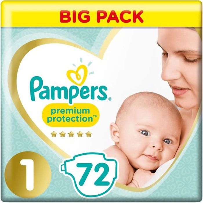 Couche Pampers Premium protection New Baby T1 2 à 5 kg - 1 carton de 132  unités 