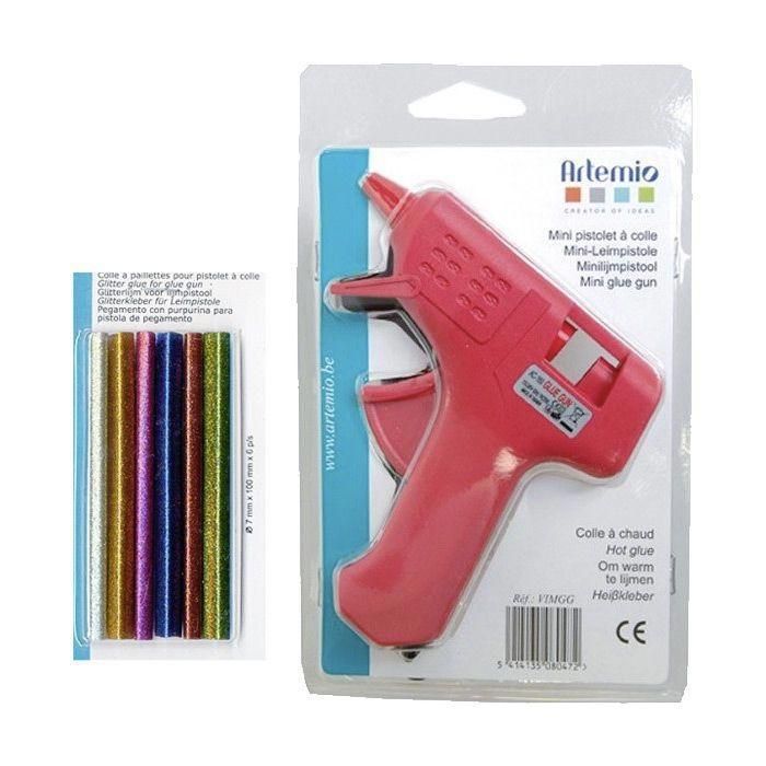 Artemio - Mini pistolet à colle + bâtonnets de colle à paillettes