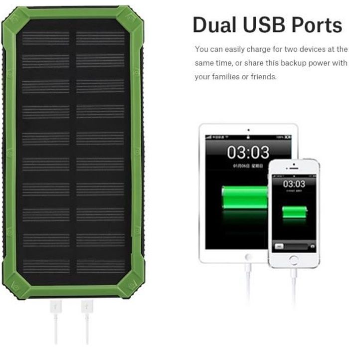 Portable mobile d'alimentation énergie solaire kit chargeur alimentation 20000mAh pour chargeur téléphone Dual USB-TAM