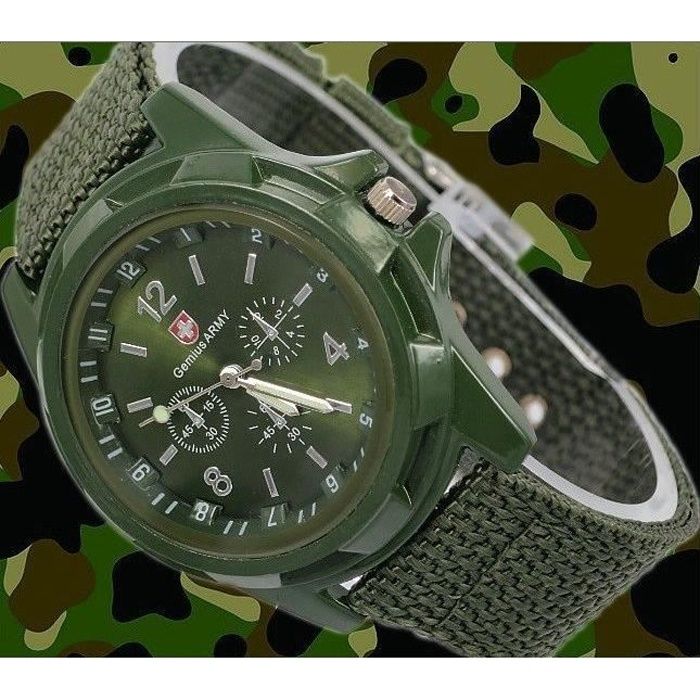 Montre militaire Homme armée suisse Gemius army Bracelet tissu vert militaire