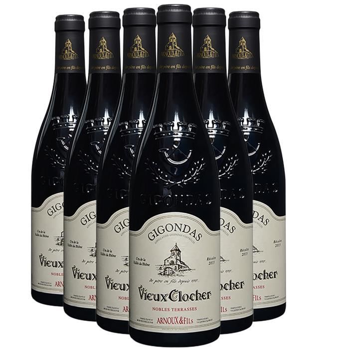 Gigondas Vieux Clocher Nobles Terrasses Rouge 2015 - Lot de 6x75cl - Arnoux et Fils - Vin AOC Rouge de la Vallée du Rhône