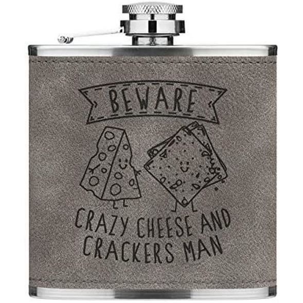 Attention Crazy Fromage Et Pétards Homme 170ml Cuir PU Hip Flasque Gris Luxe