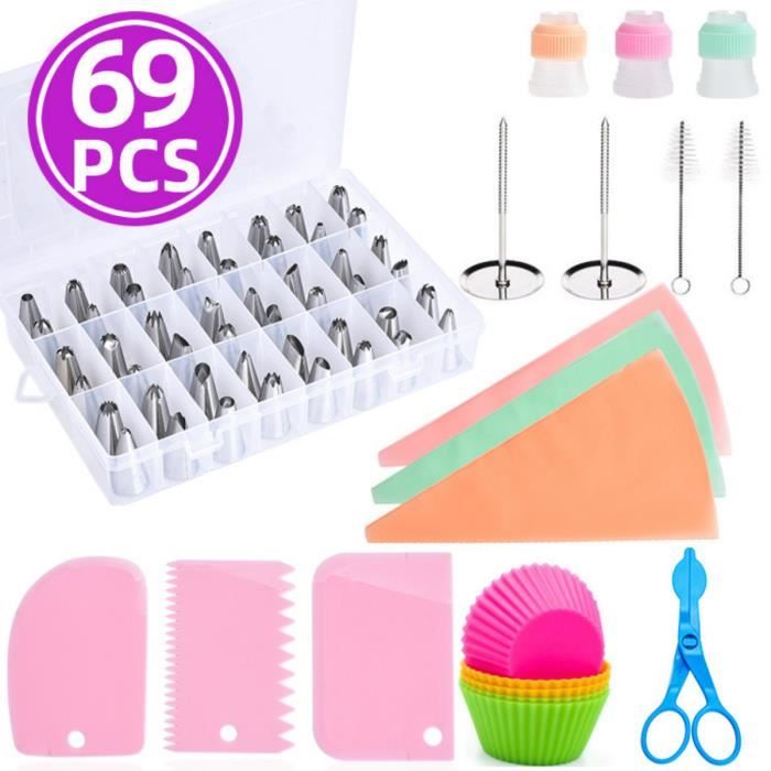 69 Pièces Moule de Décoration de Gâteau,Outils Ustensiles de Pâtisserie, Poche à Douilles, DIY Kits pour Décoration de Gâteaux
