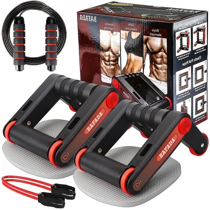 Roue Abdominale Appareils de Fitness AB Wheel + Poignée de Pompe + Corde à Sauter +Bandes de Résistance +Tapis pour Genou Roue Abd