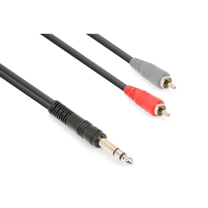 Vonyx câble audio cordon jack 6,35 stéréo / 2 x rca mâle - 3m - Idéal pour relier votre table de mixage, vos enceintes, guitares…