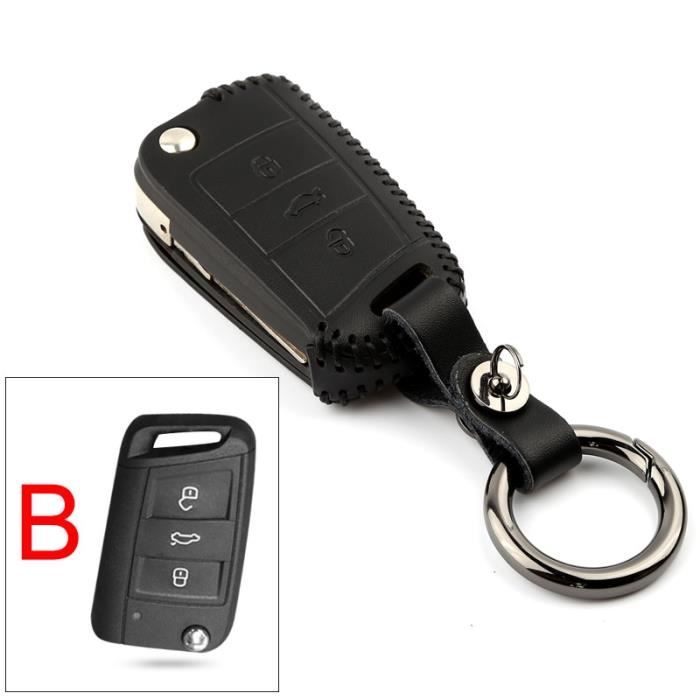 Coque clé,Voiture en cuir À Distance Etui Clés Pour Volkswagen VW Tiguan 2 mk2 Passat B6 B7 B8 Polo Golf 5 6 7 Golf - Type B Black