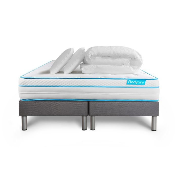 Ensemble sommier matelas 160x200 Bodyzone+ - 26 cm - Confort Ferme + 2 oreillers + couette - double sommiers gris