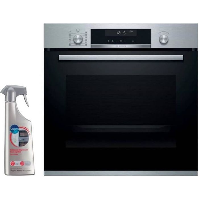 BOSCH Four Pyrolyse encastrable inox 71L Multifonction Chaleur tournante porte froide 55 Inox