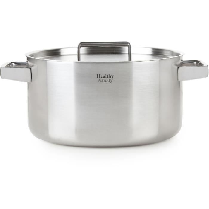 HEALTHY & TASTY HT1004 Faitout avec couvercle en inox - Diamètre 24 cm - Adapté au four jusqu’à 240 °C