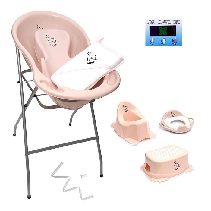 LAPSI 9Set: Baignoire 86cm + Support + Siège + Thermomètre + Serviette à Capuche + Bonde + Pot + Siège de Toilettes + Marchepied