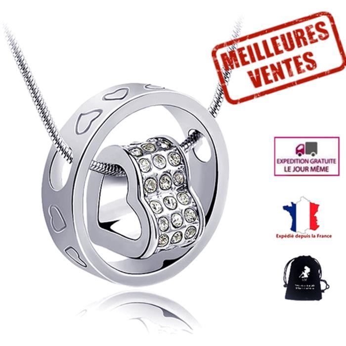 LCC® Collier bijoux femmes filles anneau coeur fantaisie cristal swarovski diamants en strass Plaqué Cuivre blanc cadeau st valentin