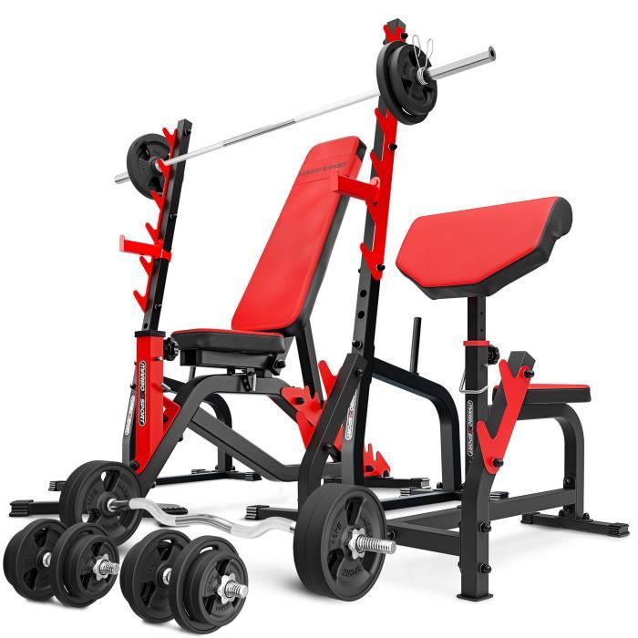 Marbo Sport Set MS24_187KG_KIER_G - Banc de musculation, Banc Scott,support de poids,set barres/plaques de poids caoutchouté 113kg