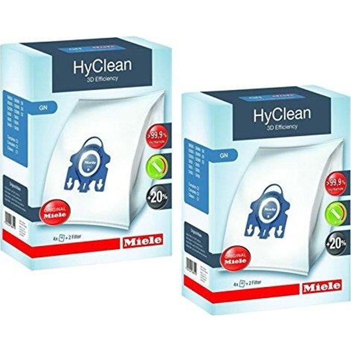 Miele - Sac Hyclean GN véritables pour aspirateurs C2 C3 Cat & Dog PowerLine Silence EcoLine + filtres (2 boîtes) EBY9917730X