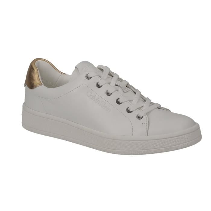 Basket dame Calvin Klein Solange en cuir blanc et or.