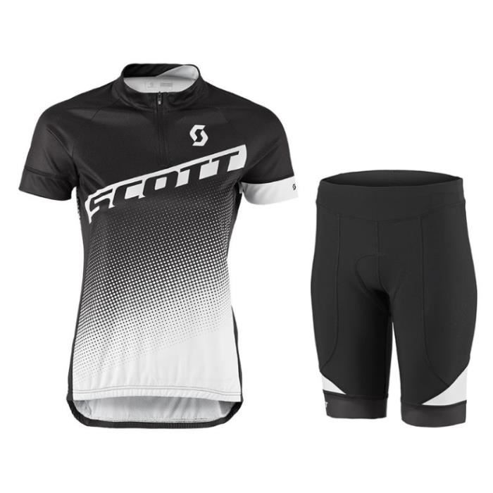 Maillot de Vélo Manches Courtes Scott Femme et Cuissard Cyclisme GEL Combinaison VTT Slim Tenue Cycliste Equipe Pro