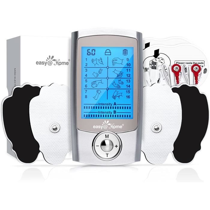 Électrostimulateur Musculaire Tens Anti-douleur, Easy@Home Appareil de Massage 3 en 1 Électrostimulation avec 16 Programmes 4 Électr