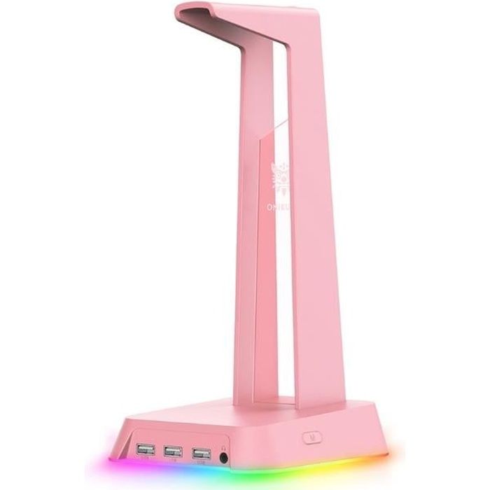 ONIKUMA ST2 Support de casque de jeu RGB, Logo lumineux avec 3 Ports USB et AUX de 3.5mm