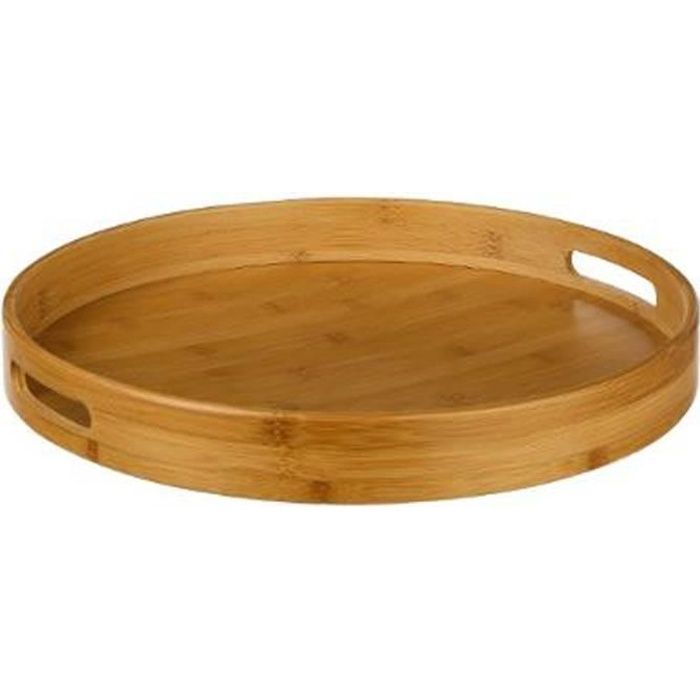 Plateau de présentation rond en bambou, coloris naturel - Dim : H.5 x D.40 cm
